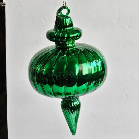 Handblown Green Glass Ornament – 5.75" Tall x 3.5" Wide – Vintage Style Holiday - Picture 3 of 8